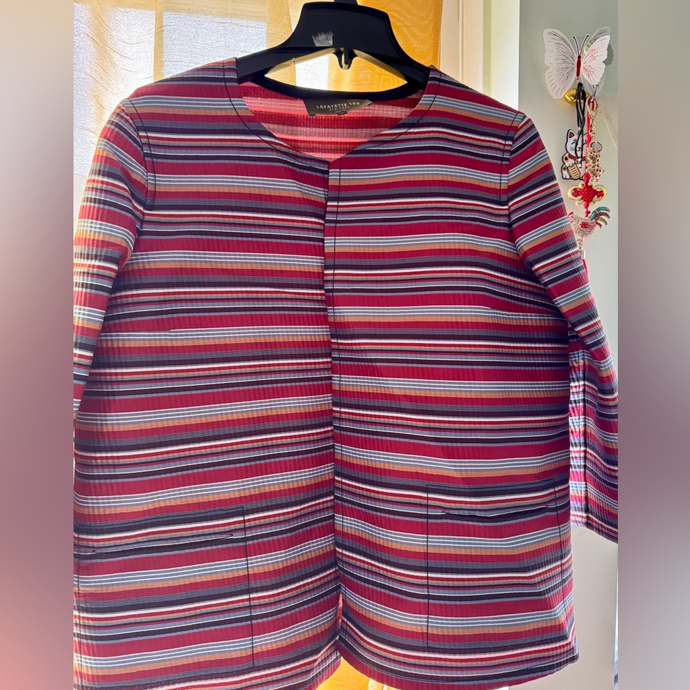 Lafayette 148 New York Red and Black Striped Jacket